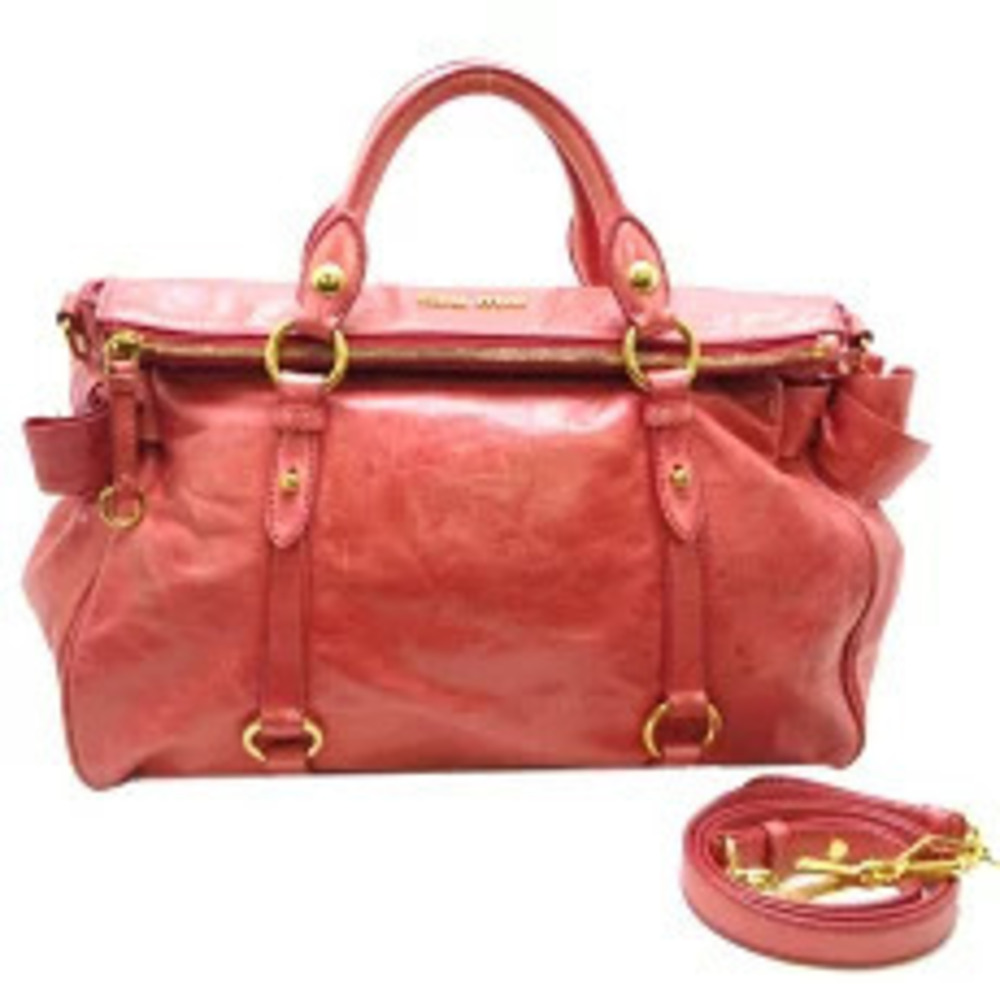 Miu Miu Side Ribbon Bag Handbag Leather Pink